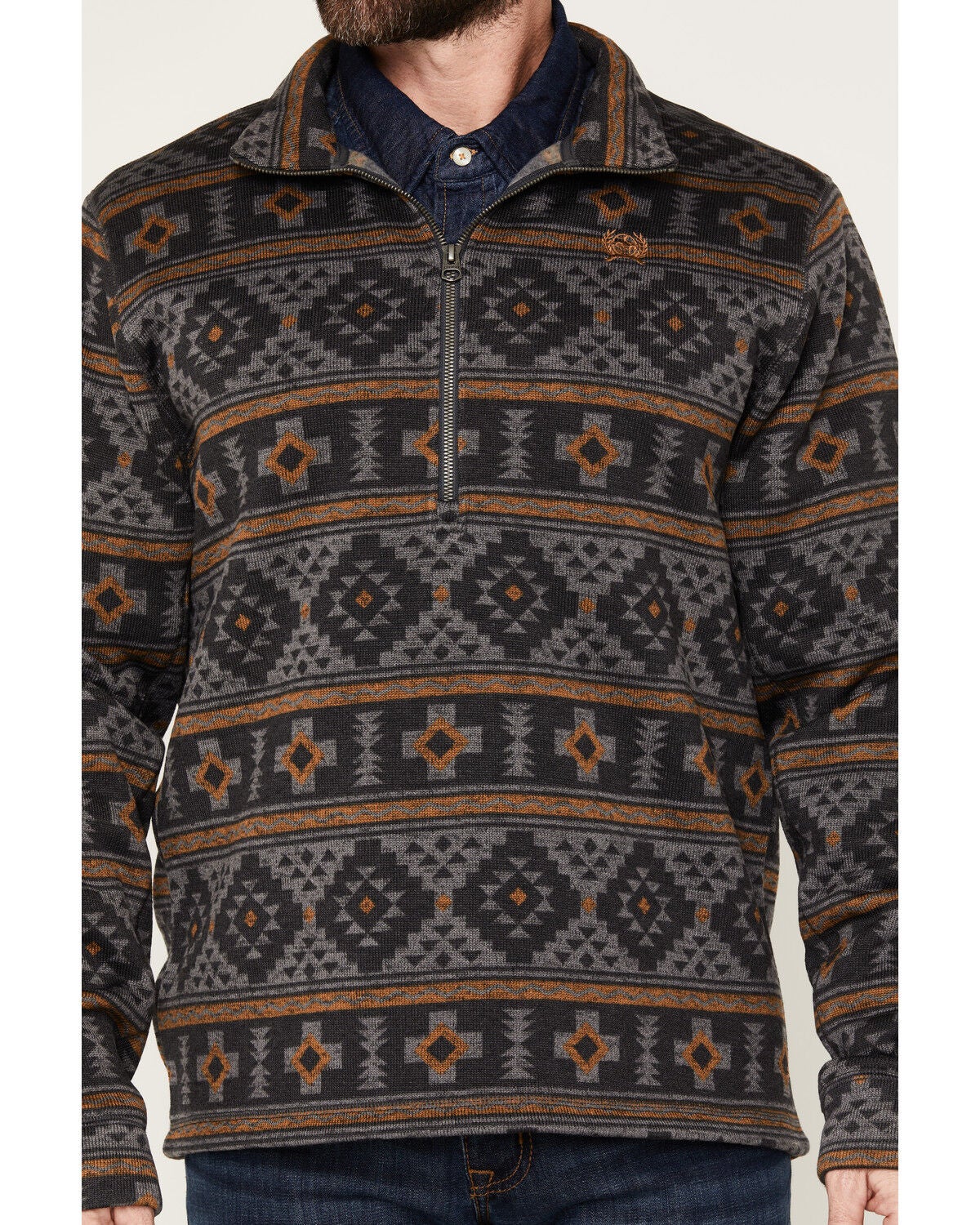 Image #3 - Cinch Men's Southwestern 1/4 Zip-Up Pullover, Charcoal, hi-res
