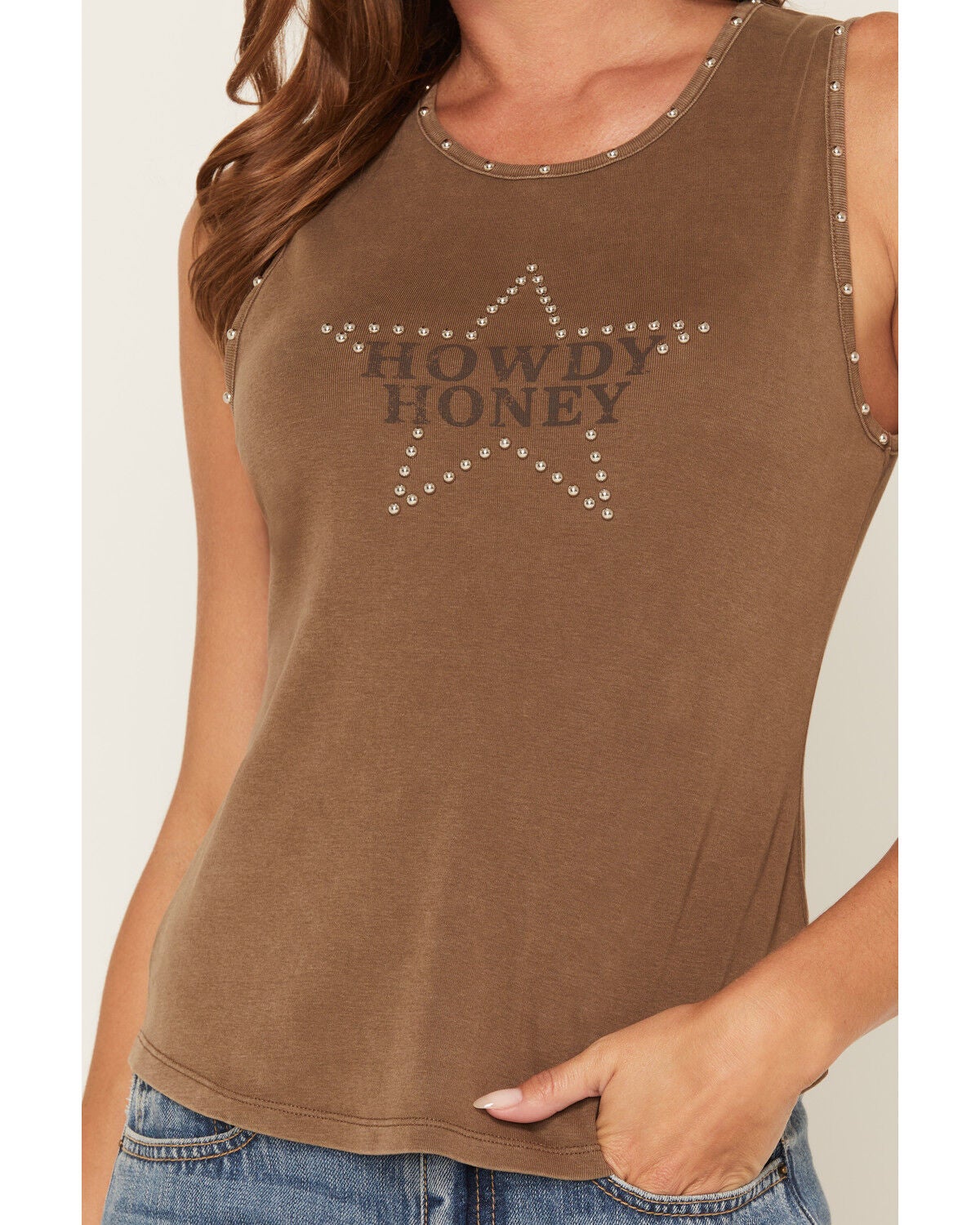 Image #3 - Nikxie Women's Howdy Honey Studded Tank, Camel, hi-res