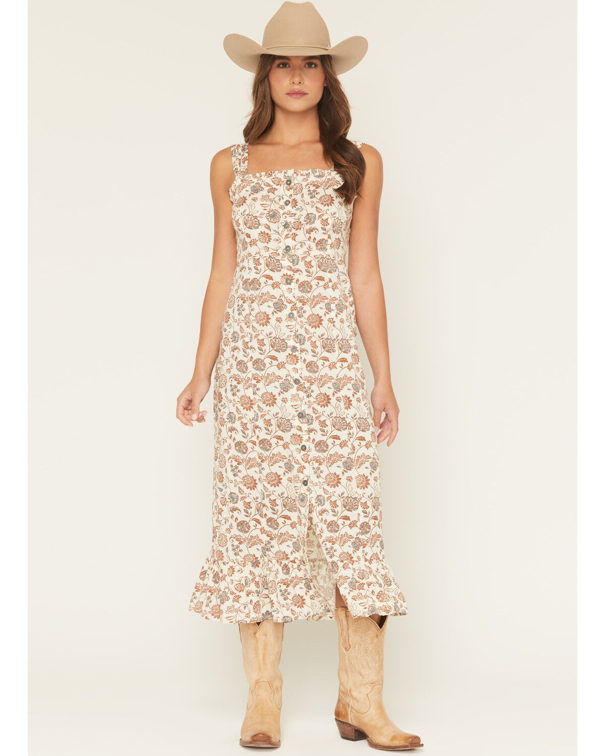 Image #1 - Cotton & Rye Women's Floral Print Sleeveless Button-Down Midi Dress, Natural, hi-res