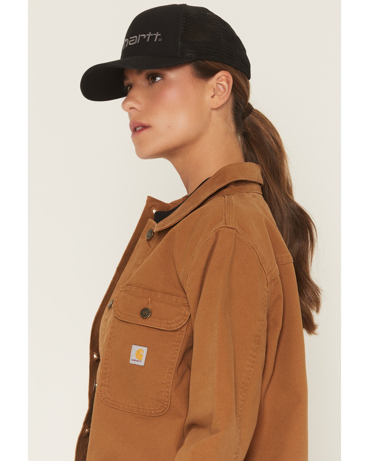 Image #2 - Carhartt Women's Rugged Flex&reg; Loose Fit Canvas Chore Jacket, Brown, hi-res