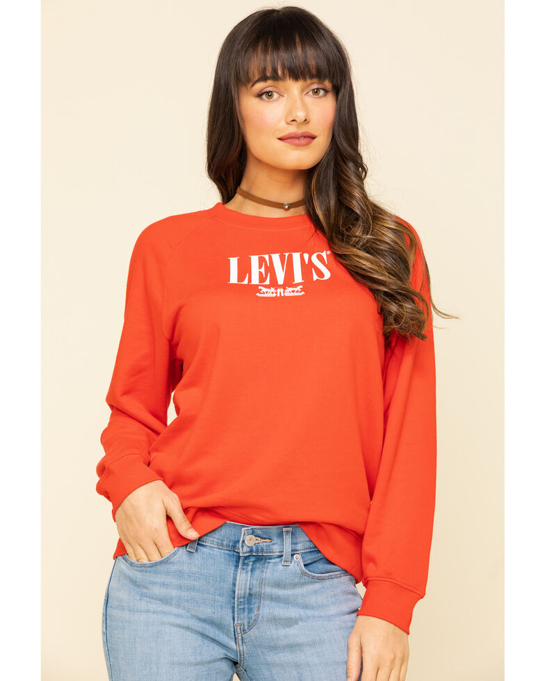 Levi’s Women's Logo Relaxed Crewneck Sweatshirt, Red, hi-res