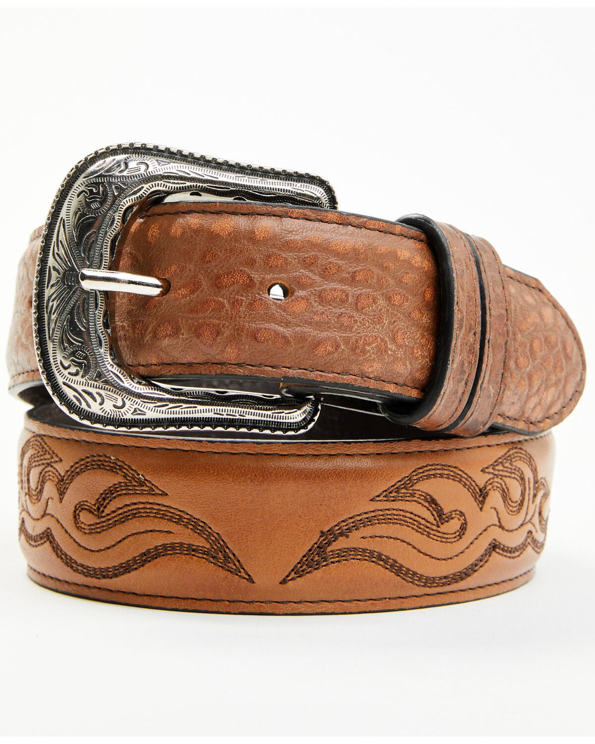 Cody James Men's Cade Stitched Leather Belt, Chestnut, hi-res