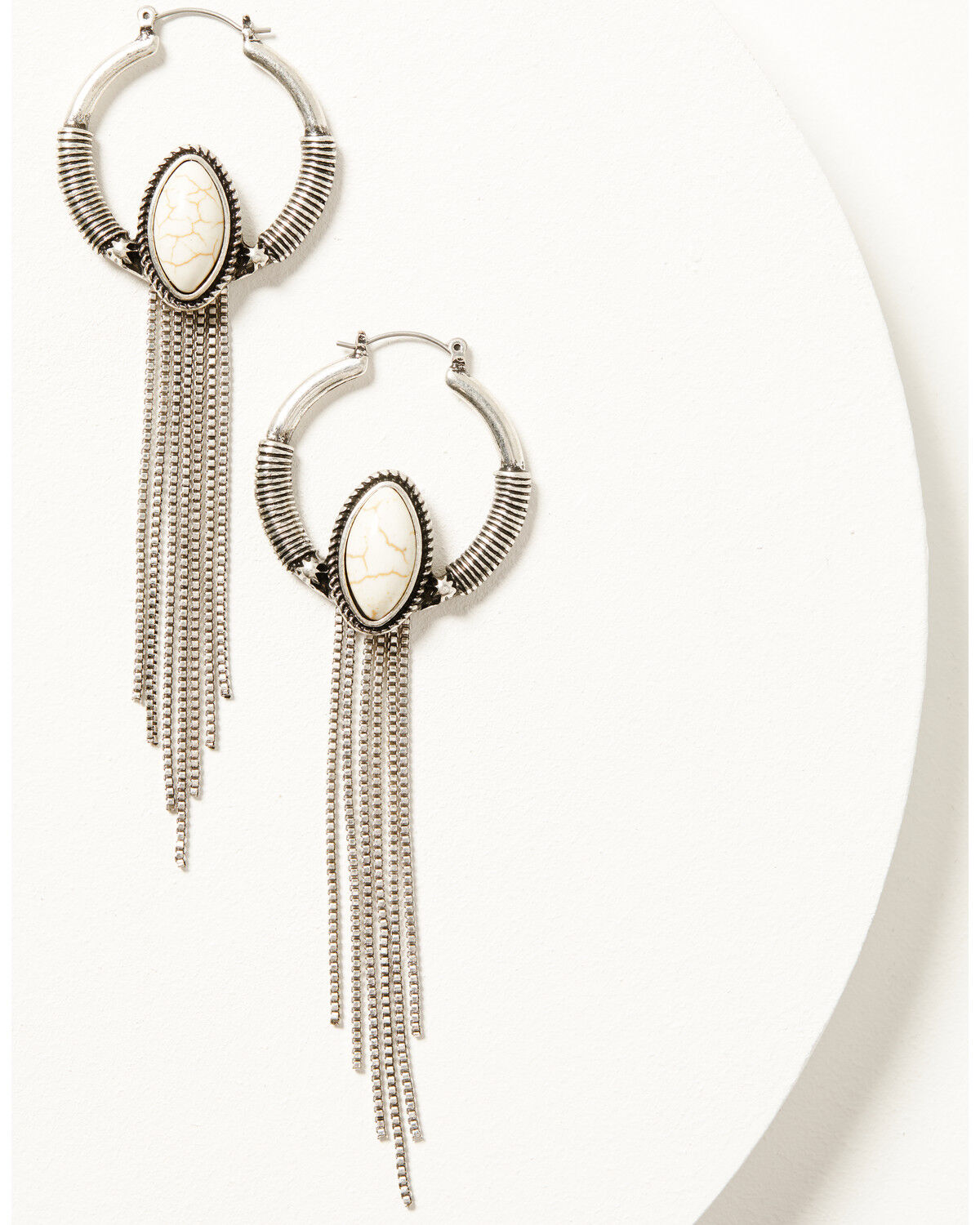 Image #1 - Shyanne Women's Hoop Chain Fringe Earrings, Ivory, hi-res