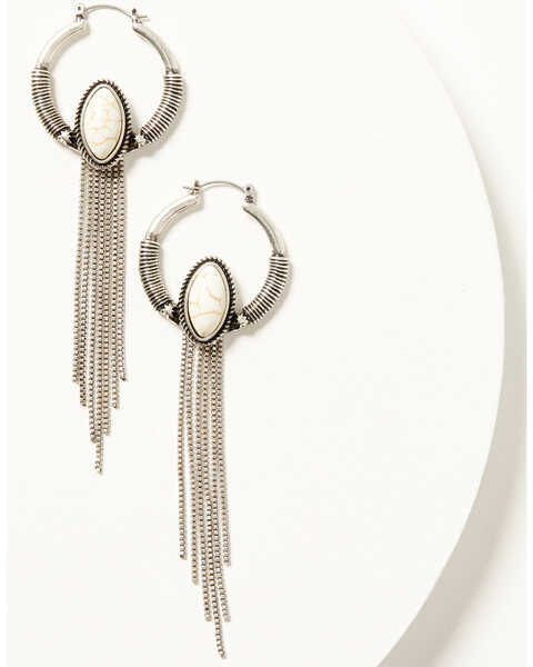 Shyanne Women's Hoop Chain Fringe Earrings, Ivory, hi-res