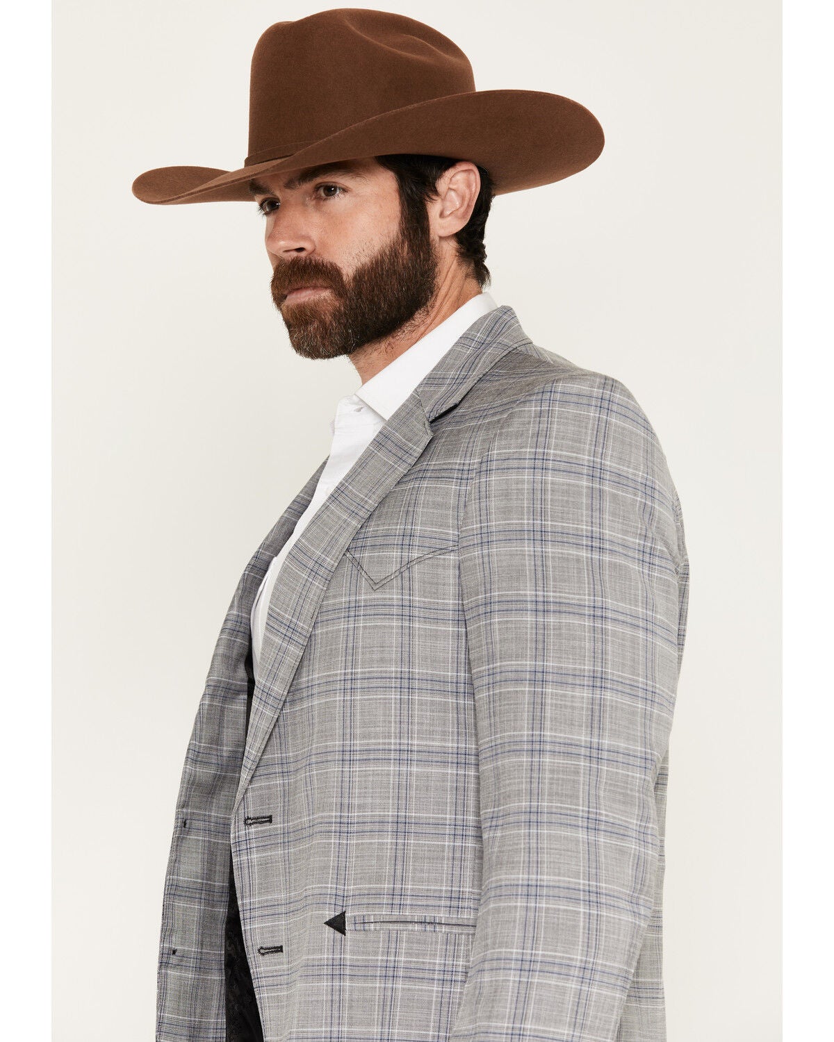 Image #2 - Circle S Men's Carson City Plaid Print Button-Down Sportcoat, Light Grey, hi-res