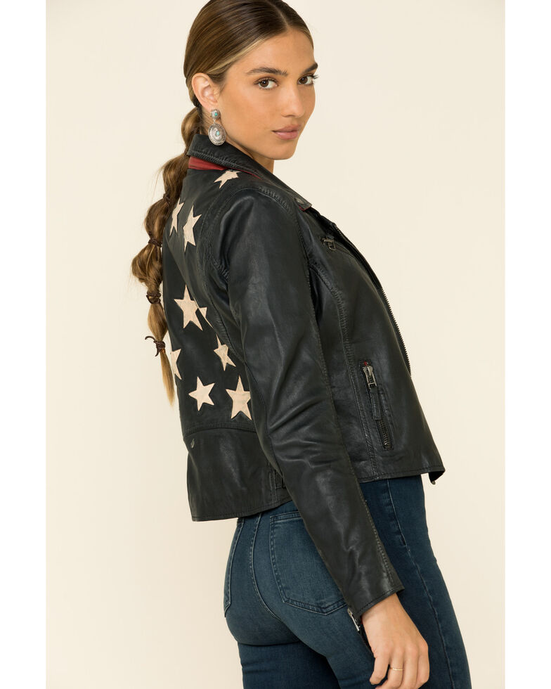 Mauritius Women's Christy Scatter Star Back Leather Jacket , Navy, hi-res