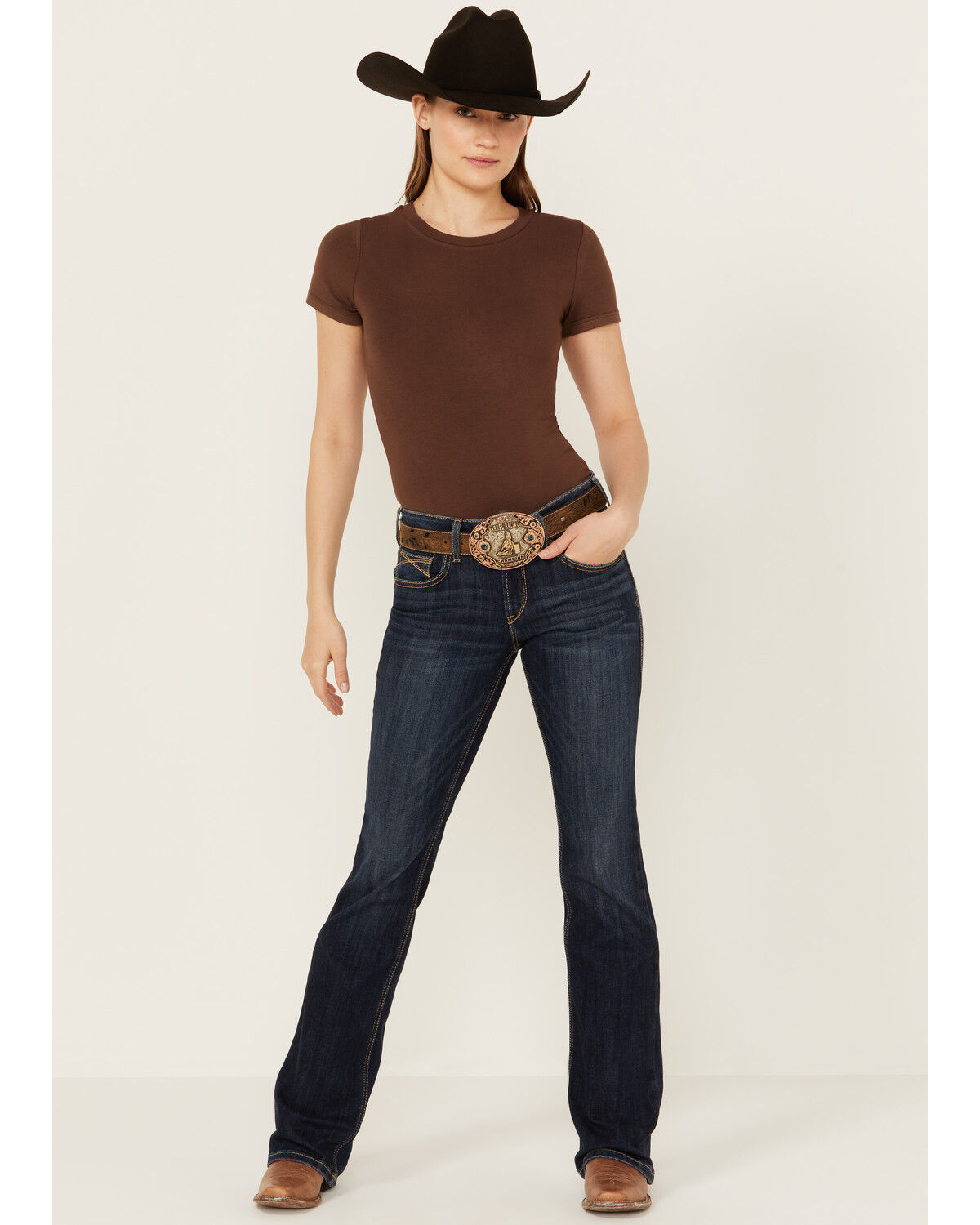 Image #3 - Ariat Women's Desiree Dark Wash Perfect Rise Bootcut Stretch Denim Jeans, Dark Wash, hi-res
