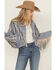 Image #1 - Saints & Hearts Women's Faux Fringe Suede Button-Down Jacket, Blue, hi-res