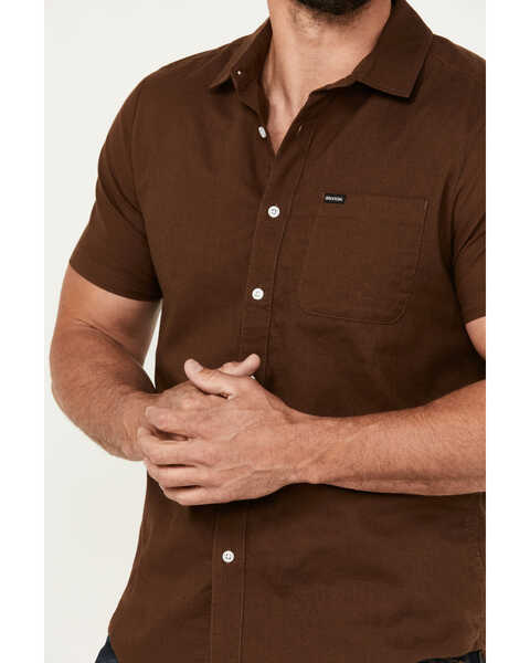 Image #3 - Brixton Men's Charter Solid Short Sleeve Button-Down Shirt, Brown, hi-res