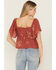 Image #4 - Wild Moss Women's Floral Embroidered Short Sleeve Peplum Top, Rust Copper, hi-res