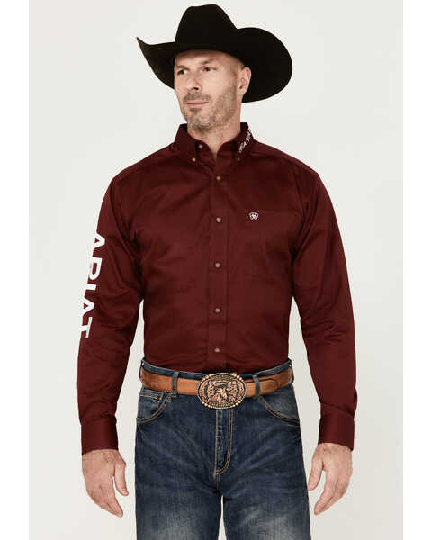Image #2 - Ariat Men's Team Logo Twill Fitted Long Sleeve Button-Down Western Shirt , Burgundy, hi-res