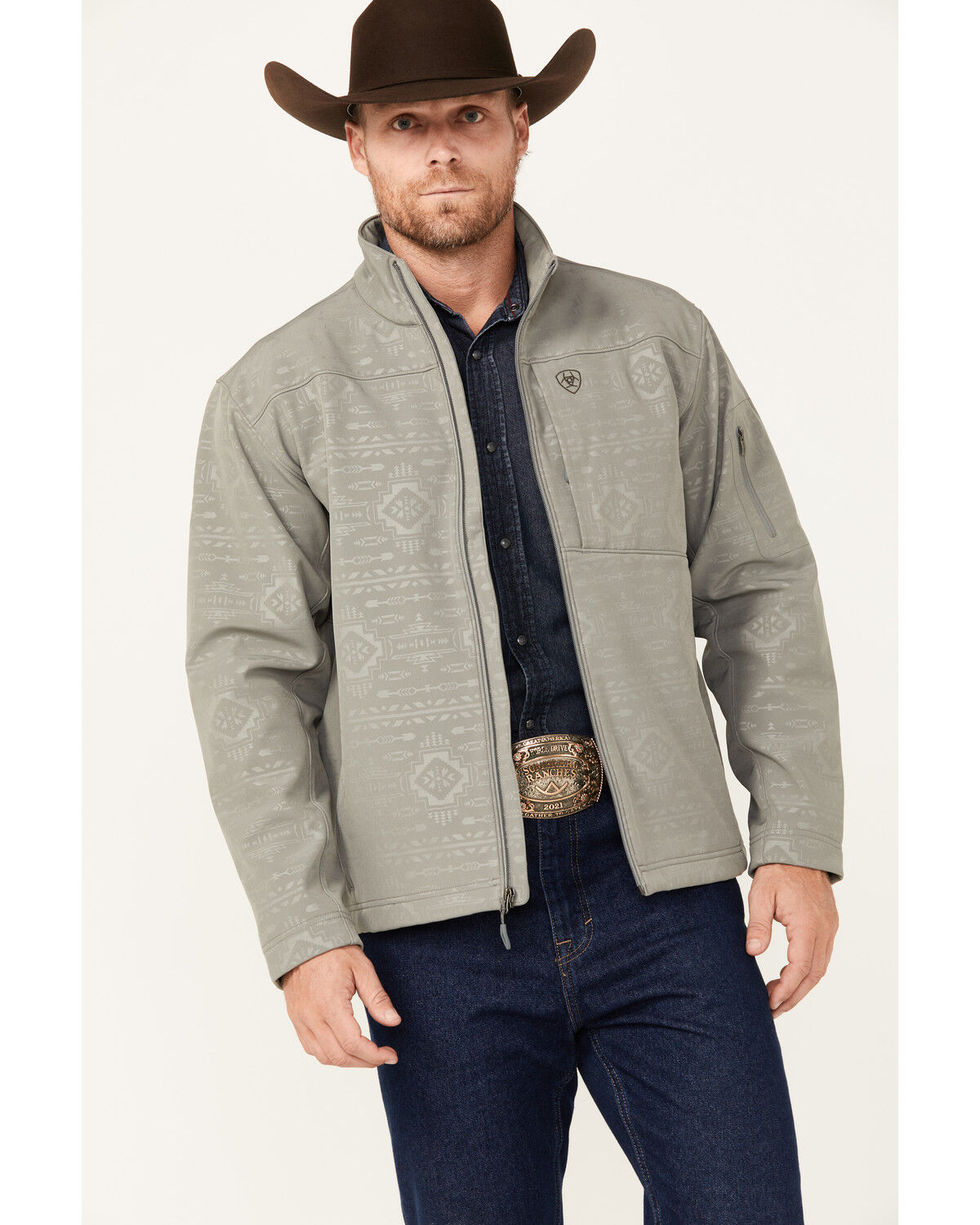 Image #1 - Ariat Men's Vernon 2.0 Softshell Southwestern Jacket - Big, Grey, hi-res