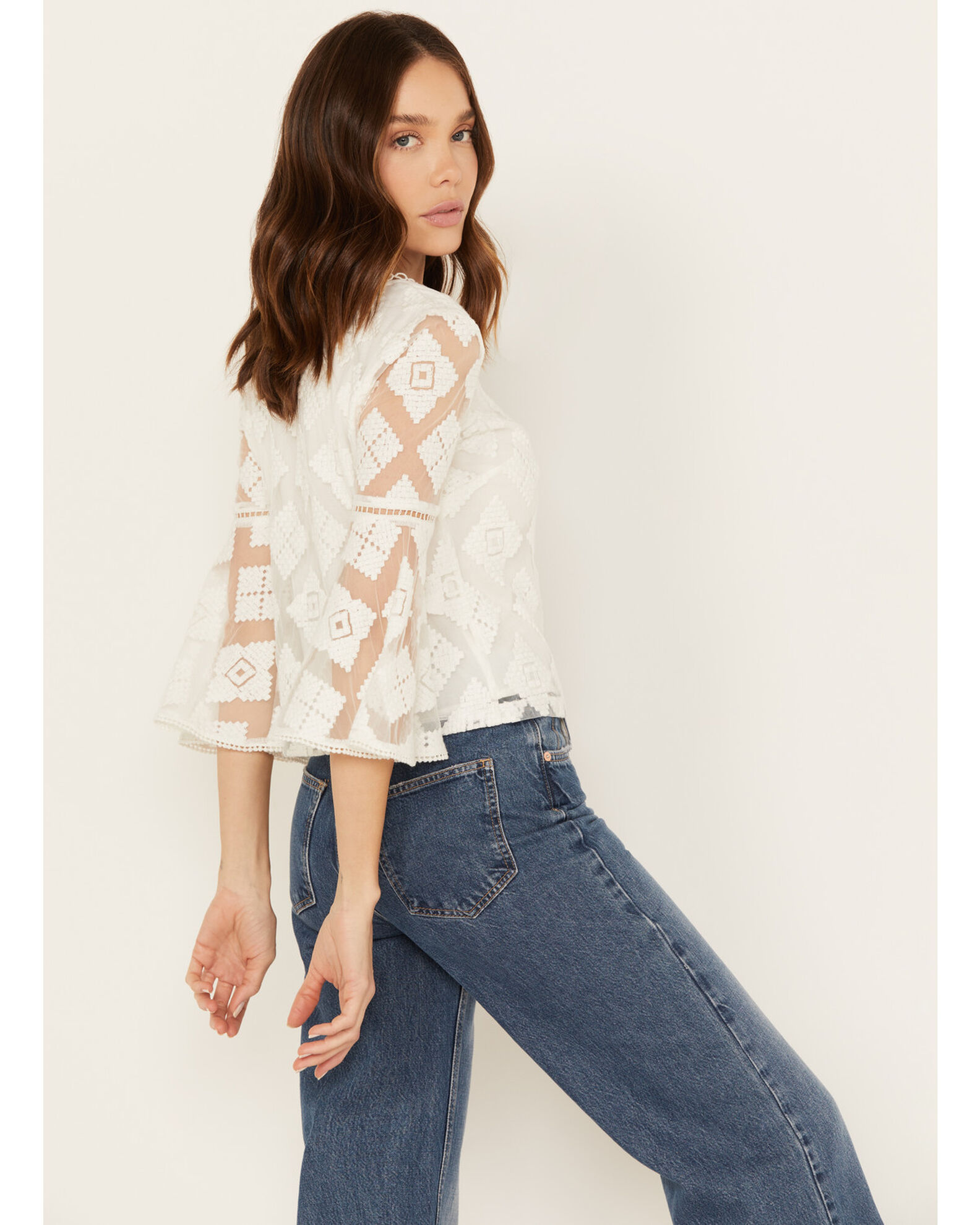 White embroidered mesh top best sale