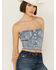 Image #2 - Vibrant Denim Women's Medium Wash Button Up Floral Corset, Medium Wash, hi-res