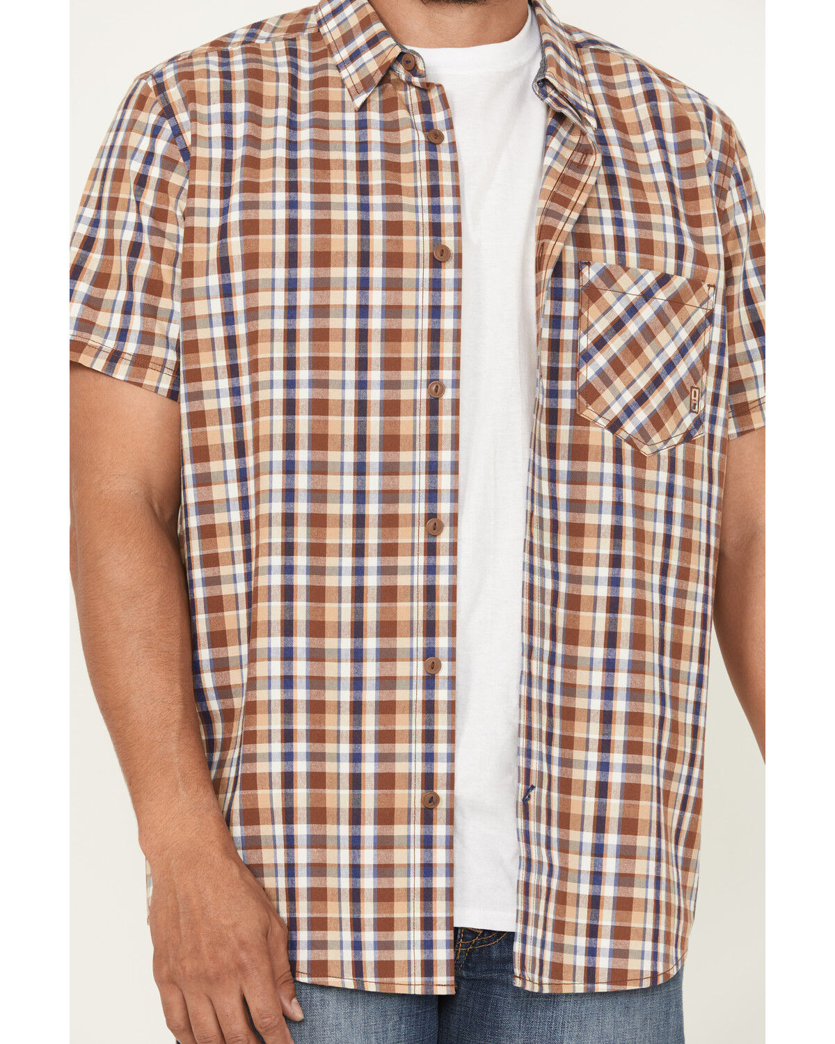 Image #3 - Brothers And Sons Men's Tehama Plaid Print Short Sleeve Button-Down Western Shirt, Brown, hi-res
