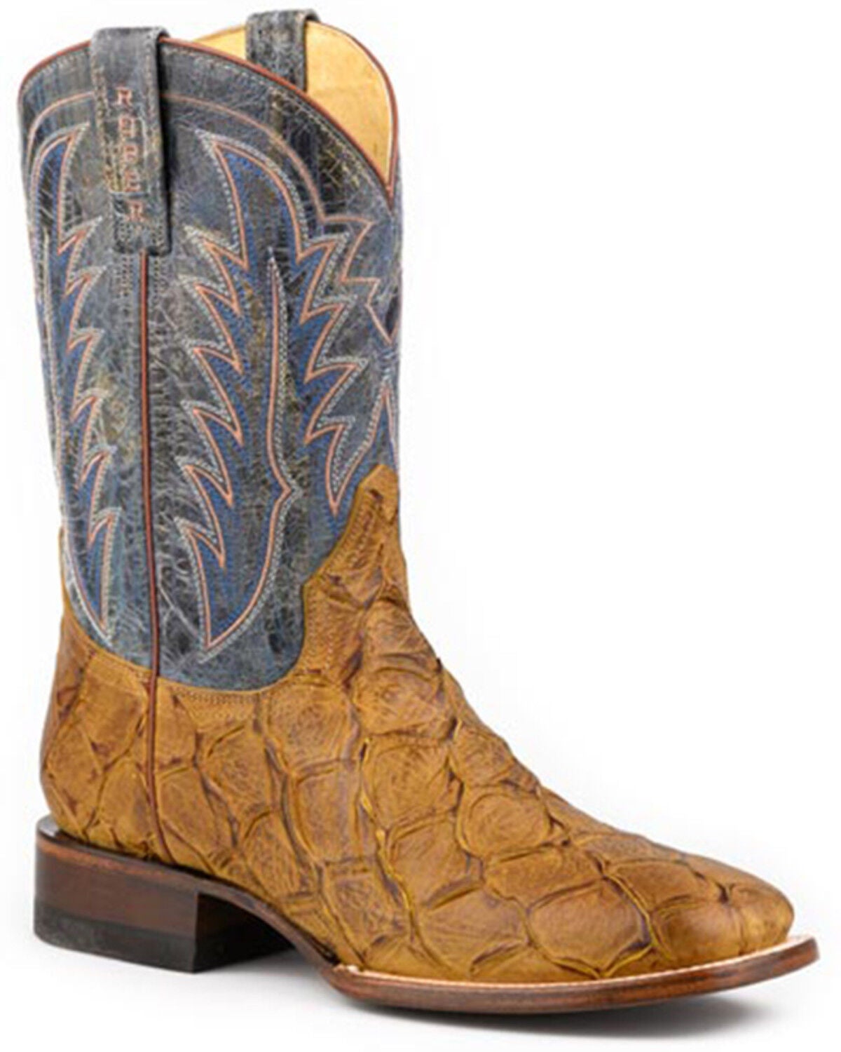 Image #1 - Roper Men's Big Old Fish Pirarucu Print Western Boots - Broad Square Toe, Brown, hi-res