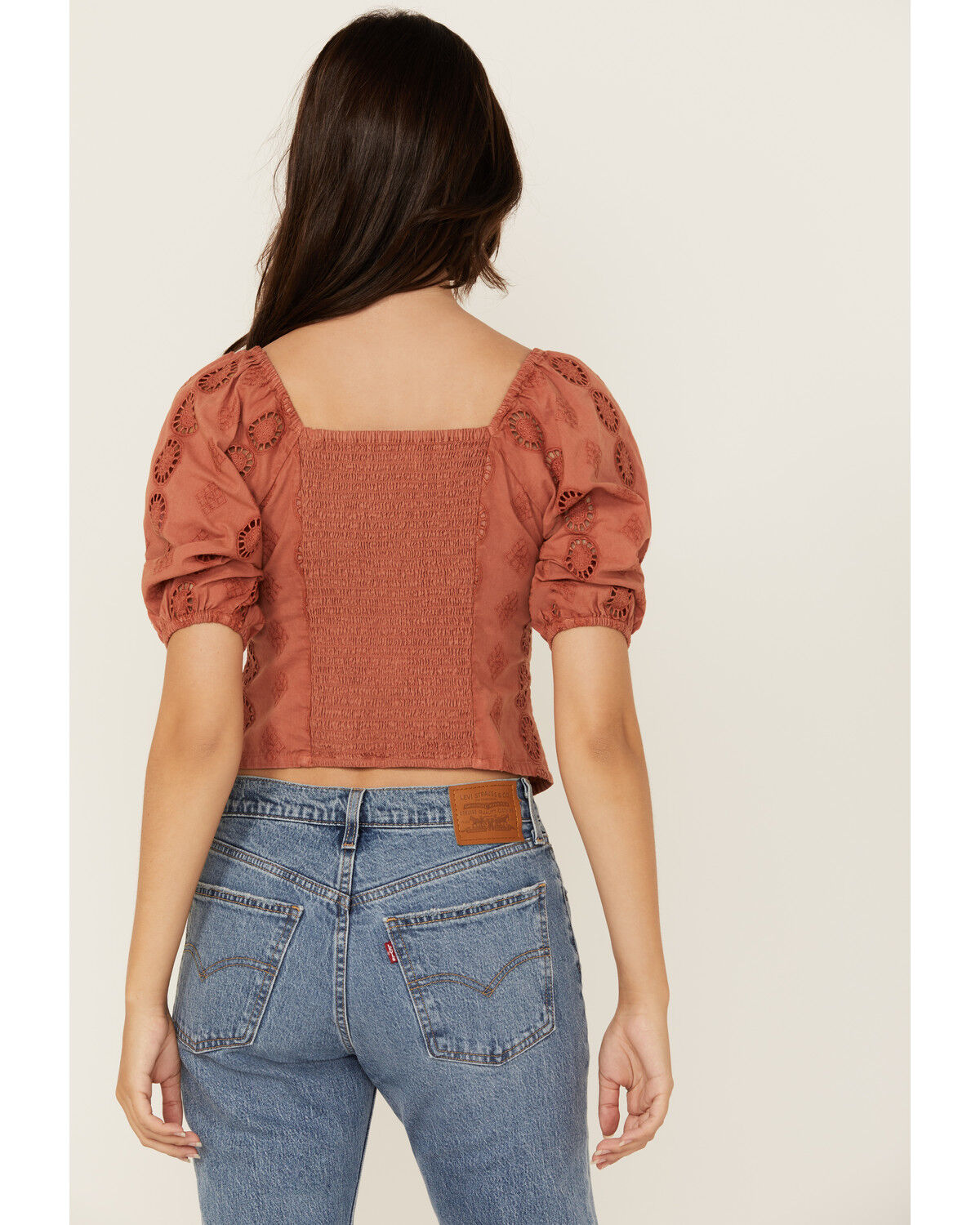 Image #4 - Shyanne Women's Tie-Front Short Sleeve Eyelet Top, Mauve, hi-res
