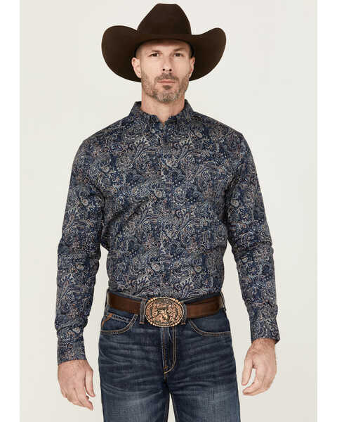 Cody James Men's Neverland Paisley Print Long Sleeve Button-Down Stretch Western Shirt - Tall , Light Blue, hi-res