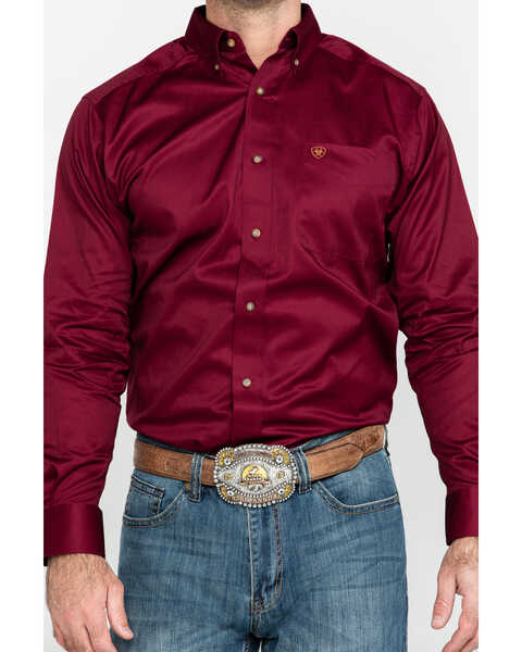 Image #8 - Ariat Men's Burgundy Solid Twill Long Sleeve Western Shirt, Burgundy, hi-res