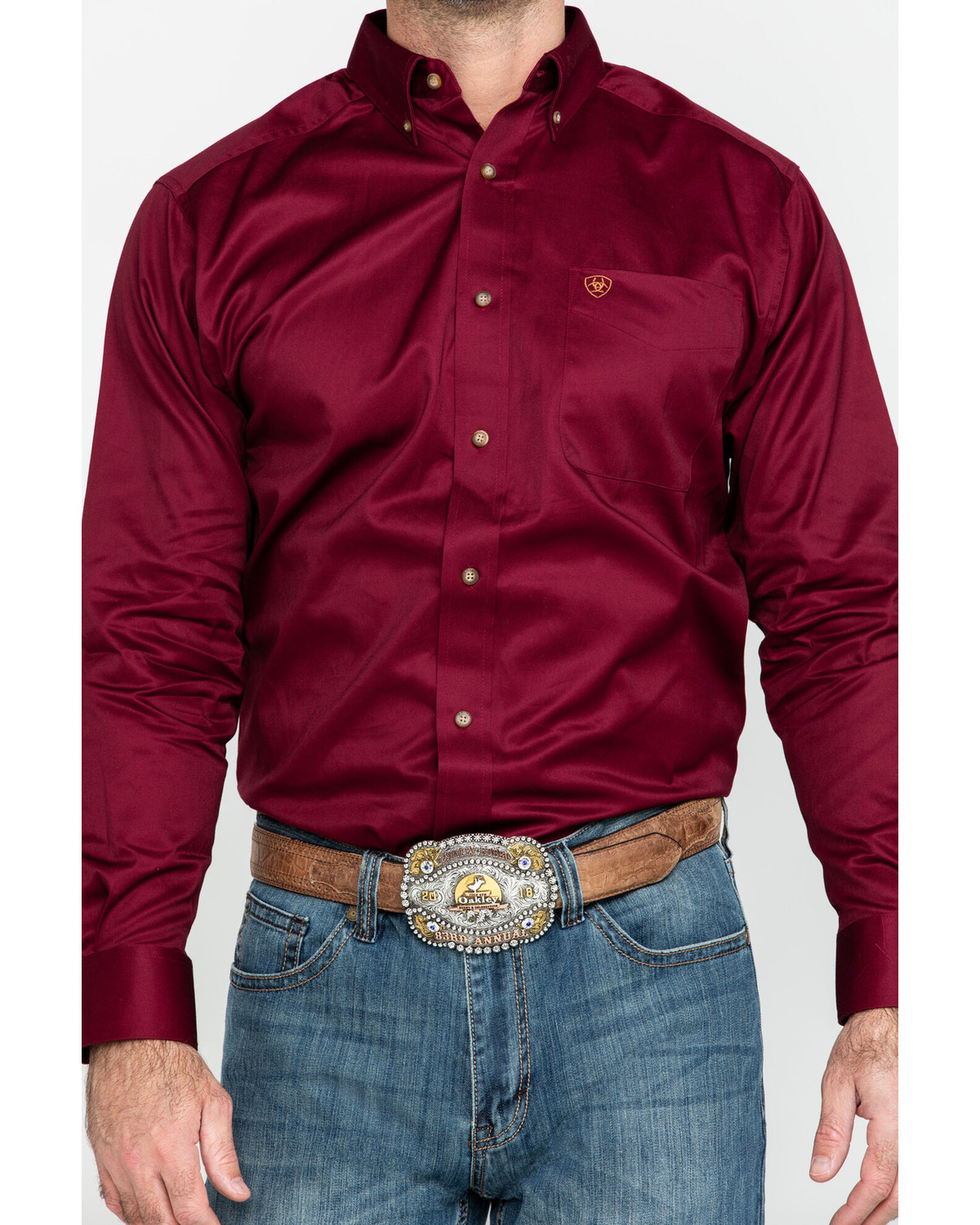 Product Name: Ariat Men's Burgundy Solid Twill Long Sleeve Western Shirt