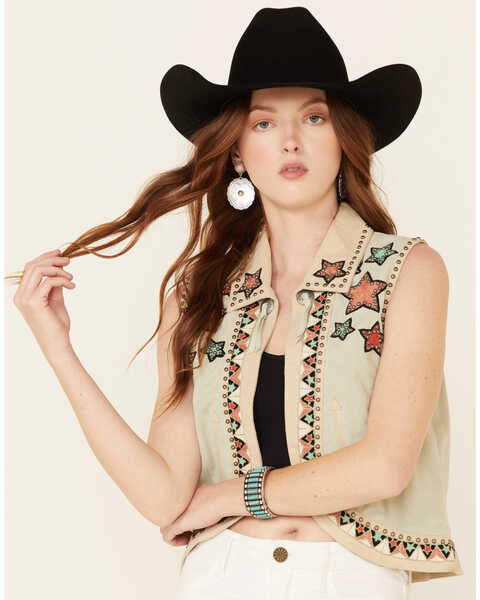 Image #1 - Double D Ranch Women's Song Of The West Suede Vest , Ivory, hi-res