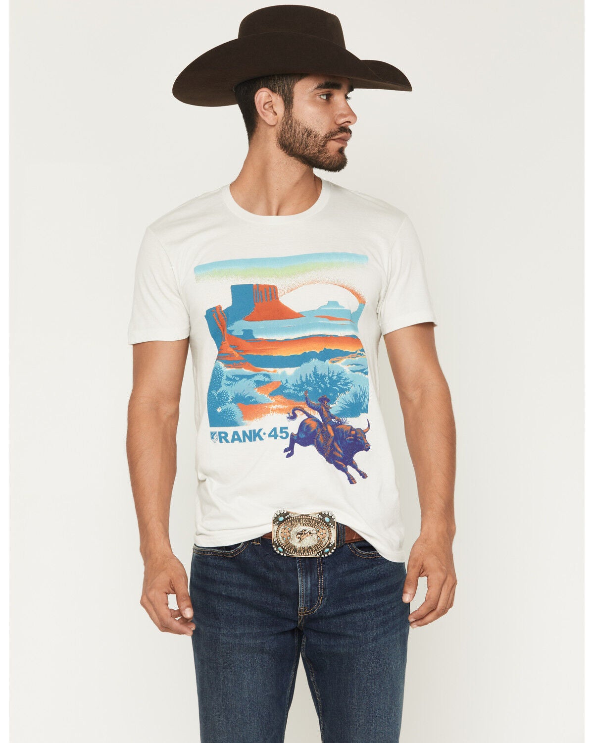 Image #1 - RANK 45&reg; Men's Bull Desert Bull Rider Short Sleeve Graphic T-Shirt, Natural, hi-res
