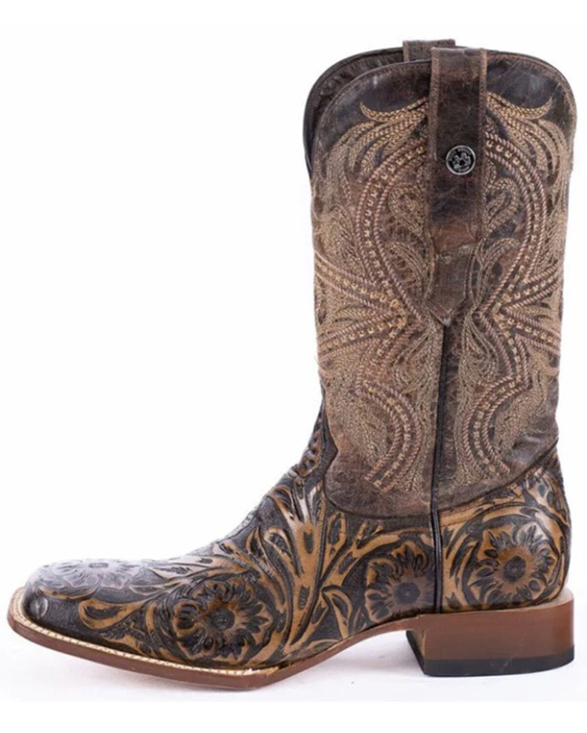 Image #3 - Tanner Mark Men's Hand Tooled Western Boots - Broad Square Toe, Brown, hi-res