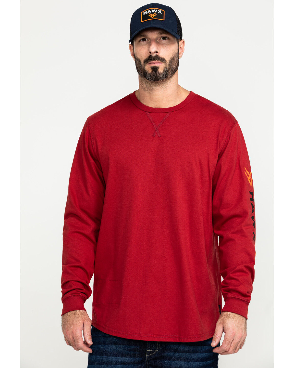 Image #1 - Hawx Men's FR Logo Long Sleeve Work T-Shirt - Tall, Red, hi-res