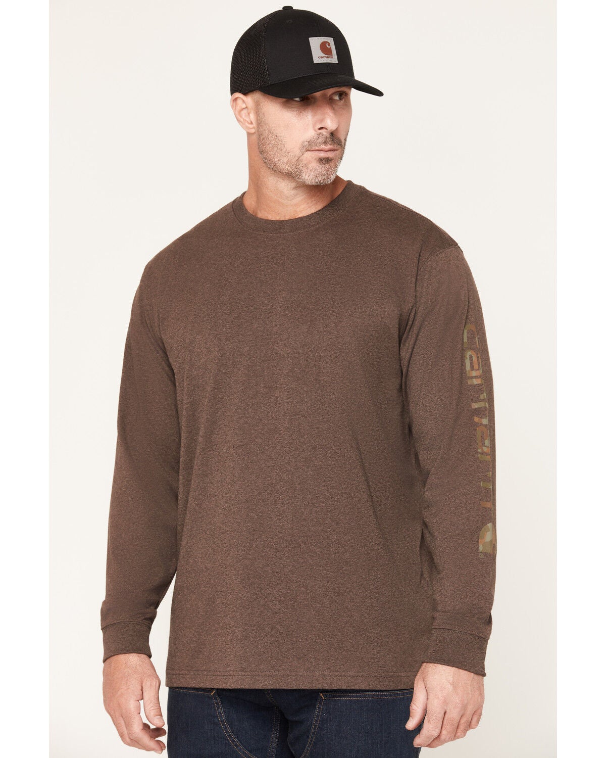 Carhartt Men's Camo Logo Long Sleeve Graphic Work T-Shirt, Brown, hi-res