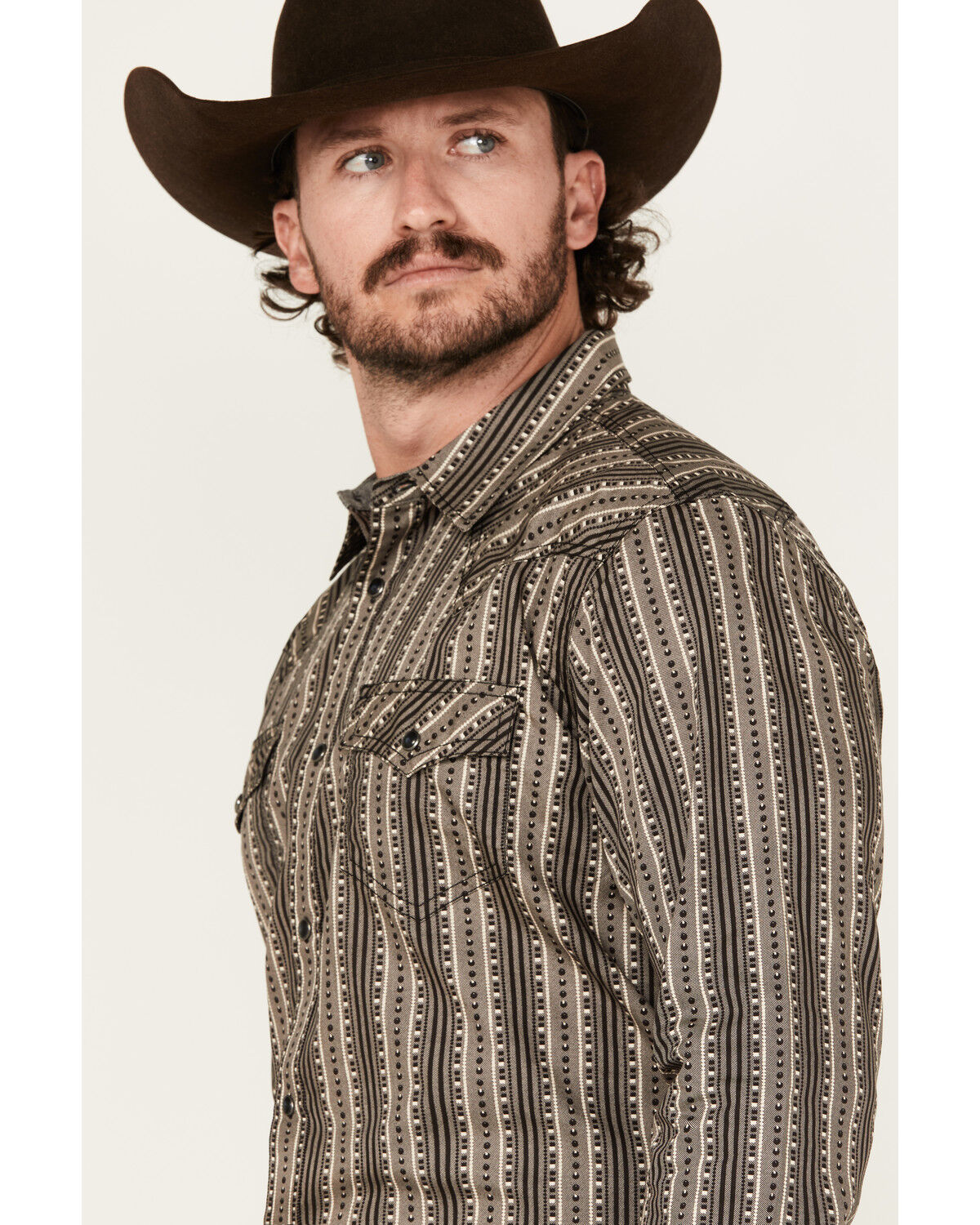 Image #2 - Cody James Men's Bartlett Geo Striped Long Sleeve Snap Western Shirt, Black, hi-res