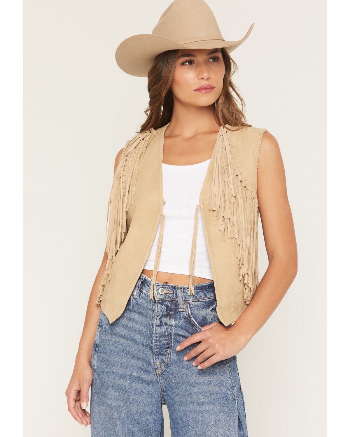 Image #1 - Scully Women's Suede Fringe Vest, Natural, hi-res