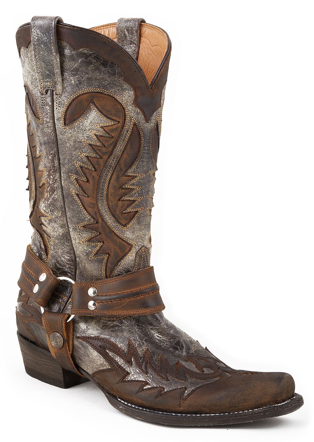 Stetson Men's Crackle Harness Western Boots - Square Toe, Brown, hi-res