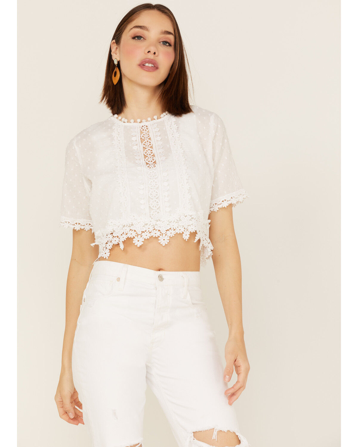 Image #1 - Z&L Women's Swiss Dot Costa Crop Top, White, hi-res