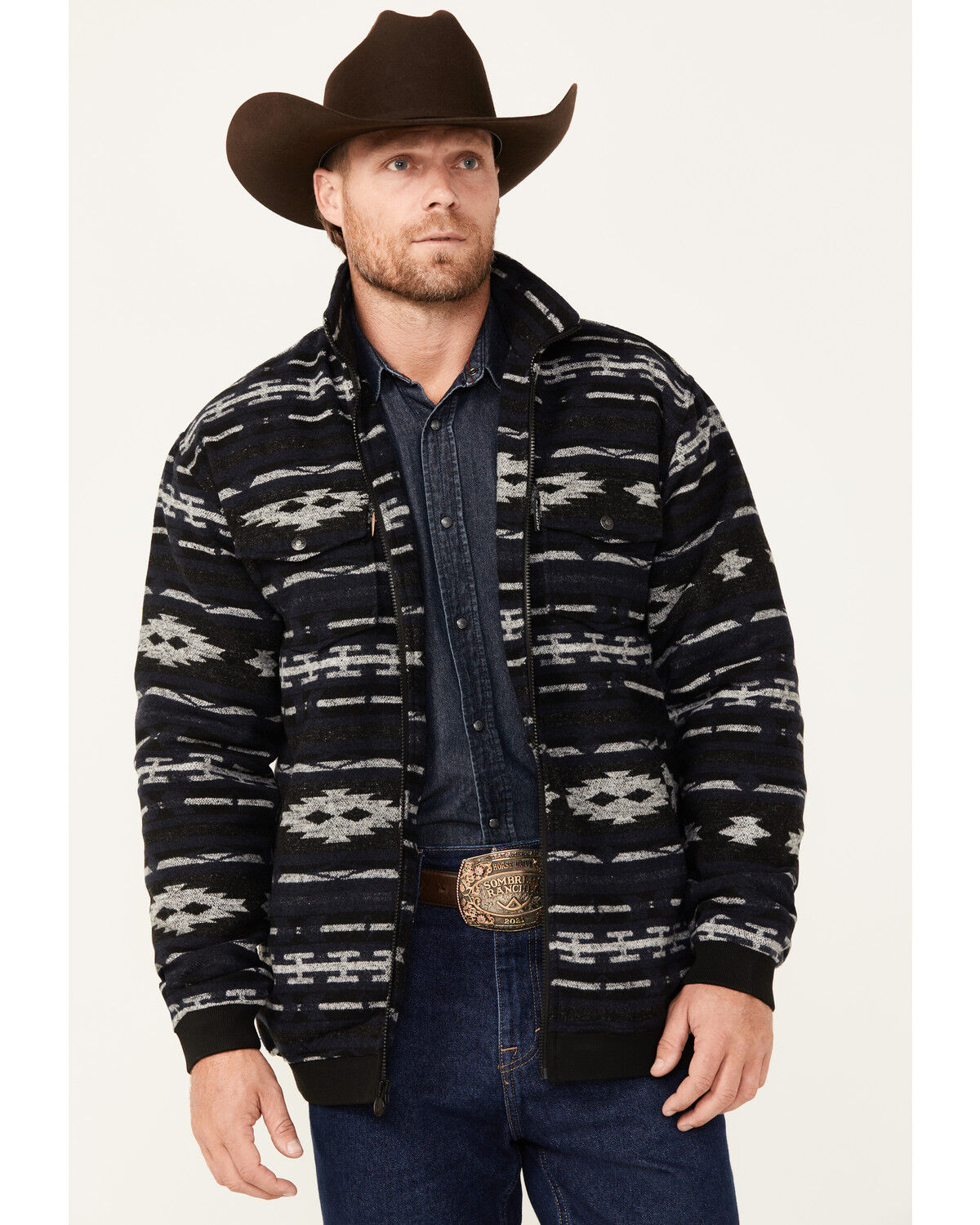 Image #1 - Outback Trading Co Men's Southwestern Print Bomber Jacket, Black, hi-res