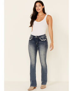 Grace in LA Women's Stacked Chevron Bootcut Jeans, Medium Blue, hi-res