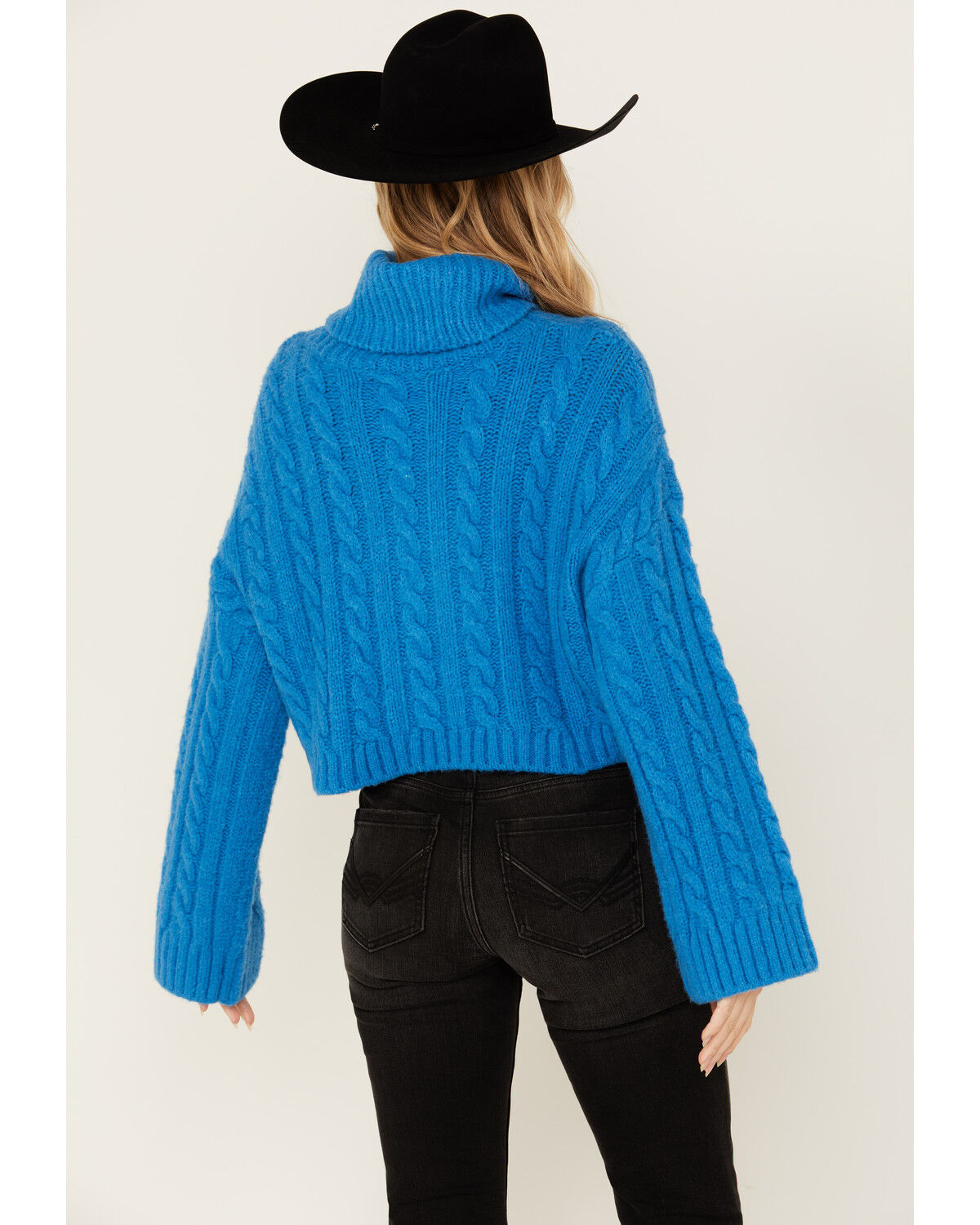 Image #4 - Revel Women's Turtleneck Cable Knit Cropped Sweater, Blue, hi-res