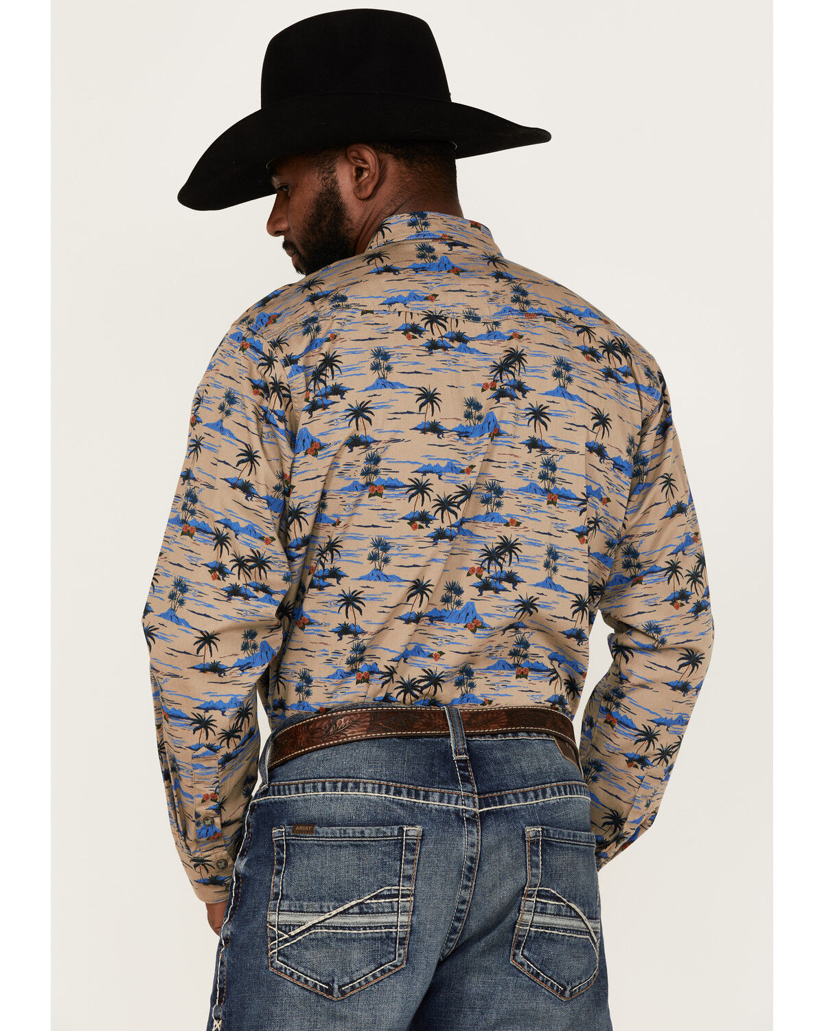 Image #4 - Ariat Men's Hart Retro Tropical Print Long Sleeve Snap Western Shirt, Tan, hi-res