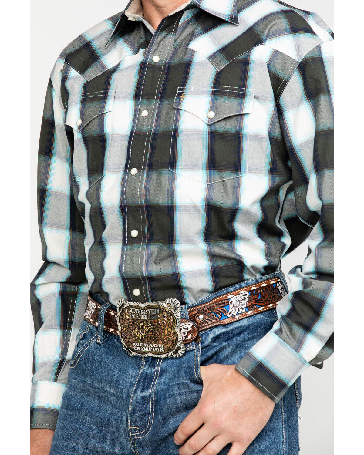 Image #4 - Stetson Men's Gray Large Plaid Long Sleeve Western Shirt, , hi-res