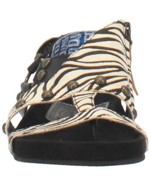 Image #4 - Dingo Women's Sage Brush Zebra Print Calf Hair Sandal, Black, hi-res