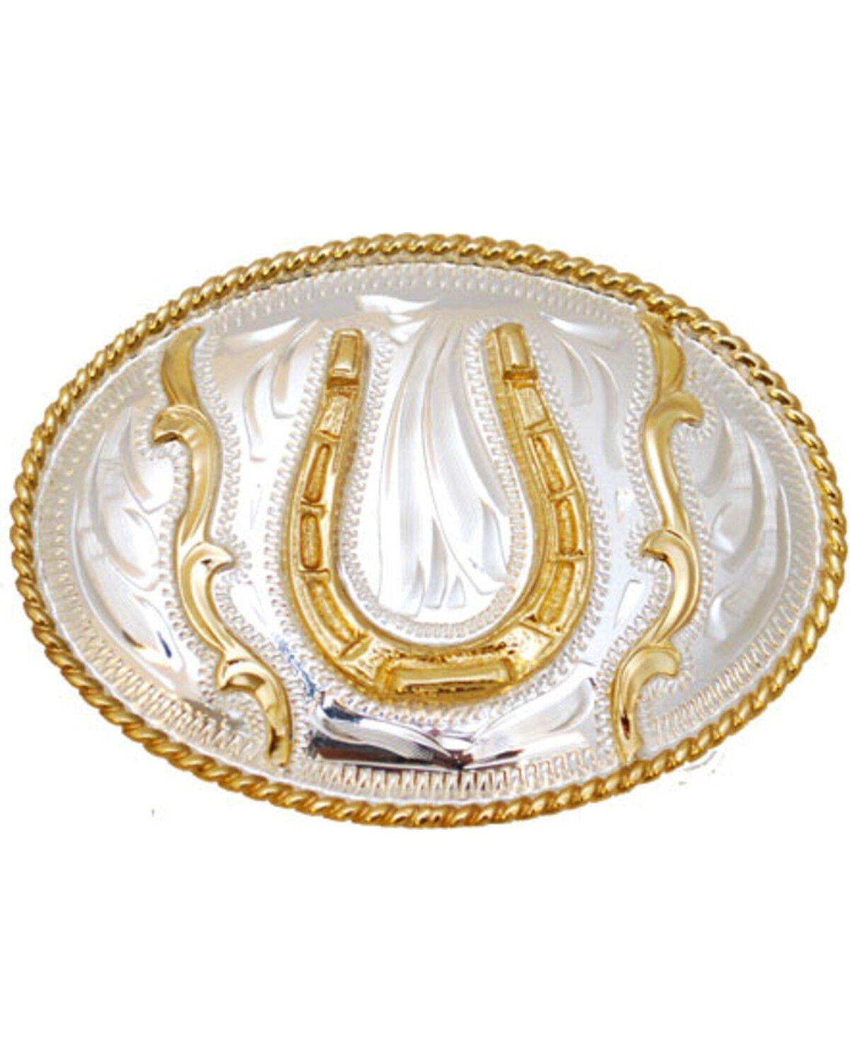 Western Express Men's Silver Small German Horseshoe Belt Buckle, Silver, hi-res