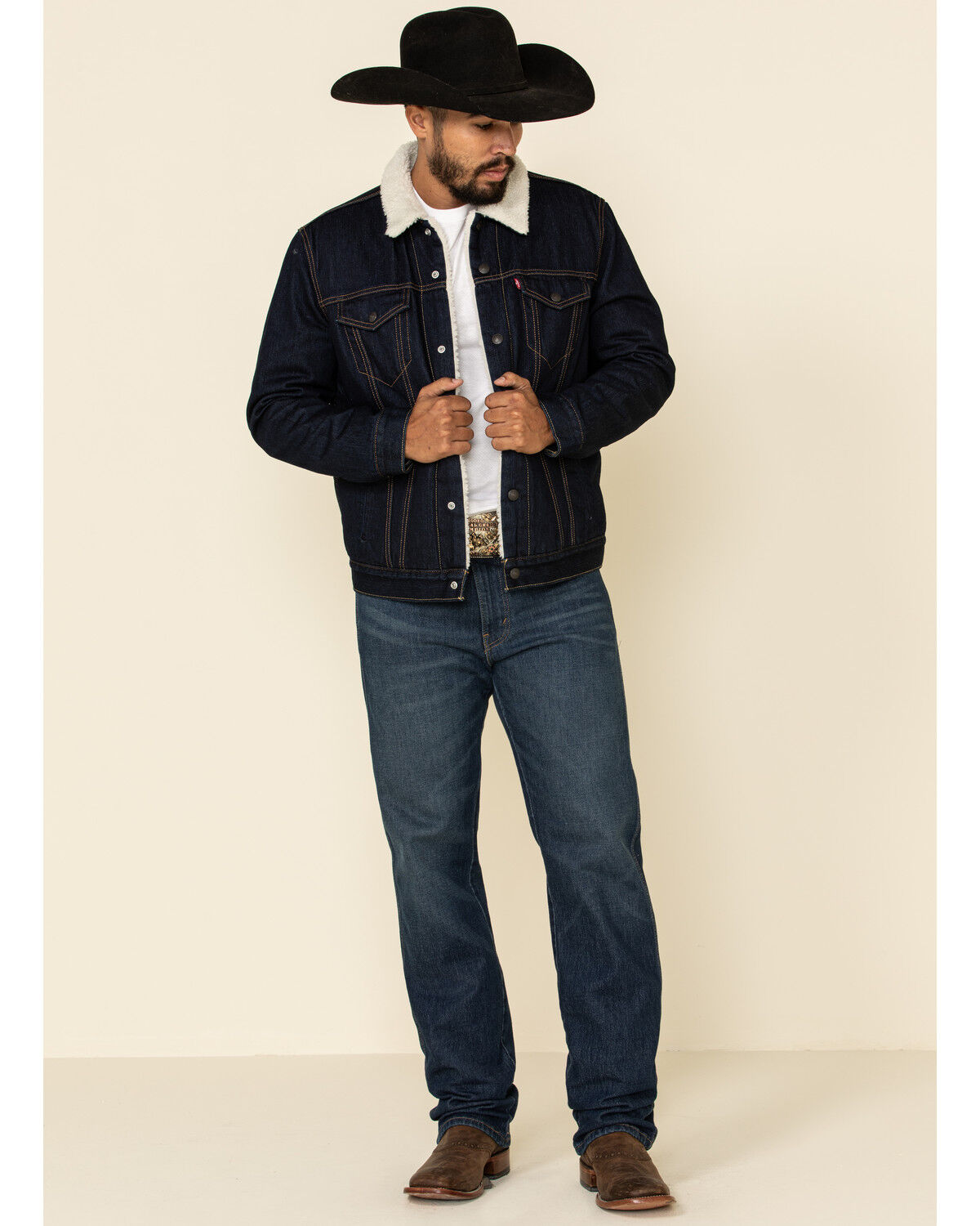 Image #3 - Levi's Men's Juniper Sherpa Lined Trucker Denim Jacket, Dark Blue, hi-res