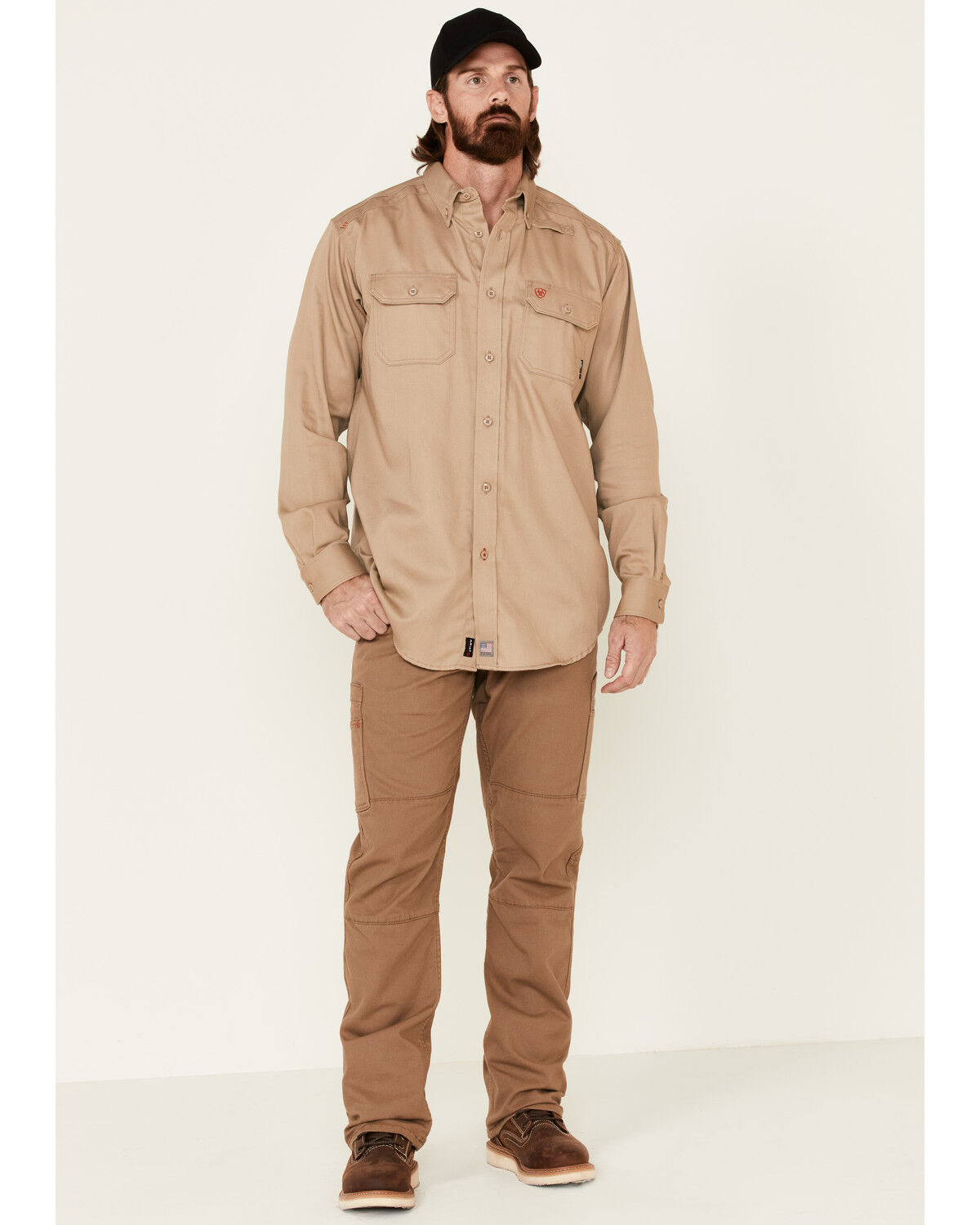 Image #2 - Ariat Men's FR Solid Twill Long Sleeve Button Down Work Shirt, Khaki, hi-res