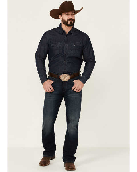 Image #3 - Blue Ranchwear Men's Heavyweight Dark Wash Denim Snap Western Shirt , Dark Blue, hi-res
