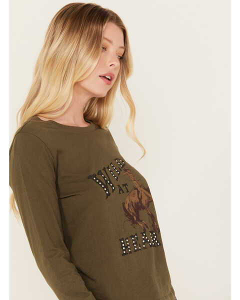 Image #2 - White Crow Women's Wild Heart Studded Long Sleeve Graphic Tee, Olive, hi-res