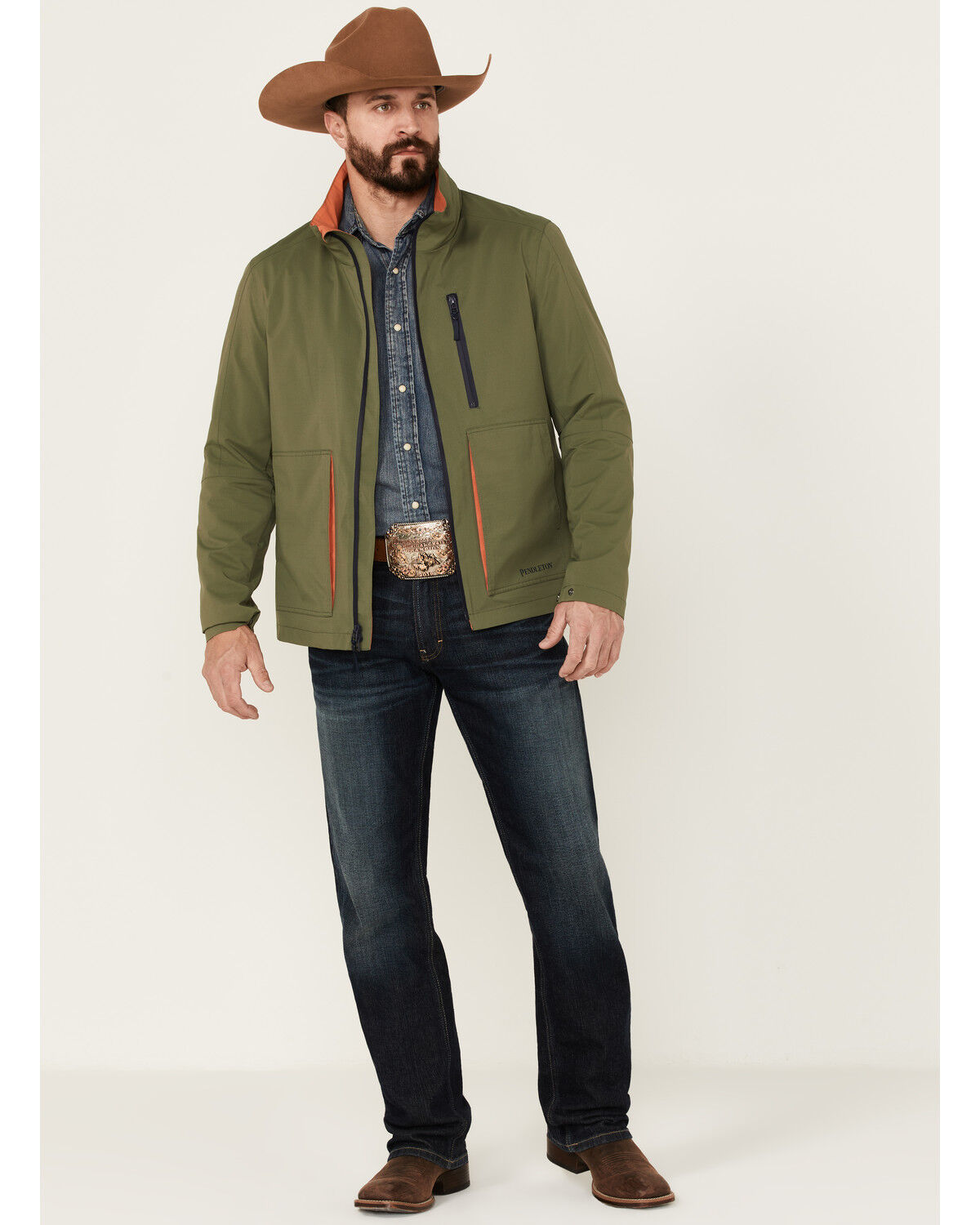 Image #2 - Pendleton Men's Solid Outdoorsman Zip-Front Wind Breaker Jacket, Olive, hi-res