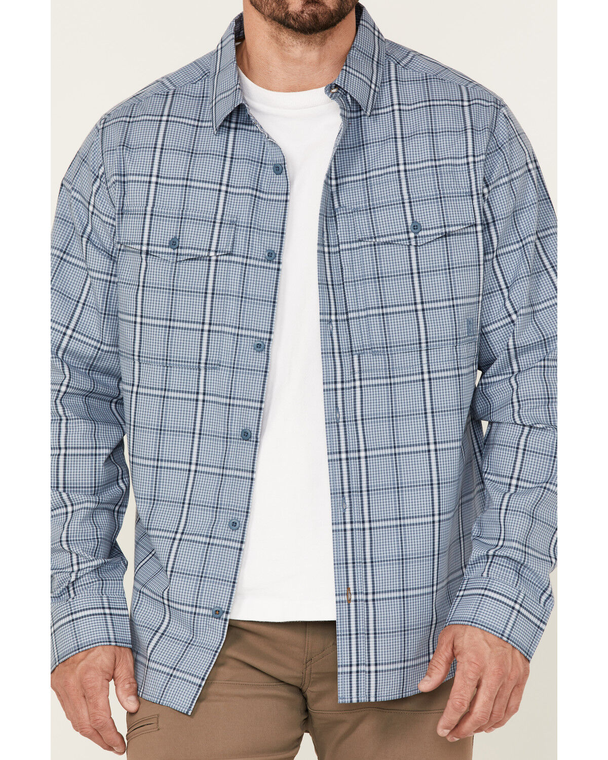 Image #3 - Brothers and Sons Men's Plaid Performance Long Sleeve Button-Down Western Shirt, Light Blue, hi-res