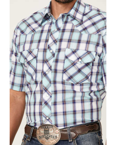 Image #3 - Roper Men's Classic Large Plaid Short Sleeve Pearl Snap Western Shirt , Blue, hi-res