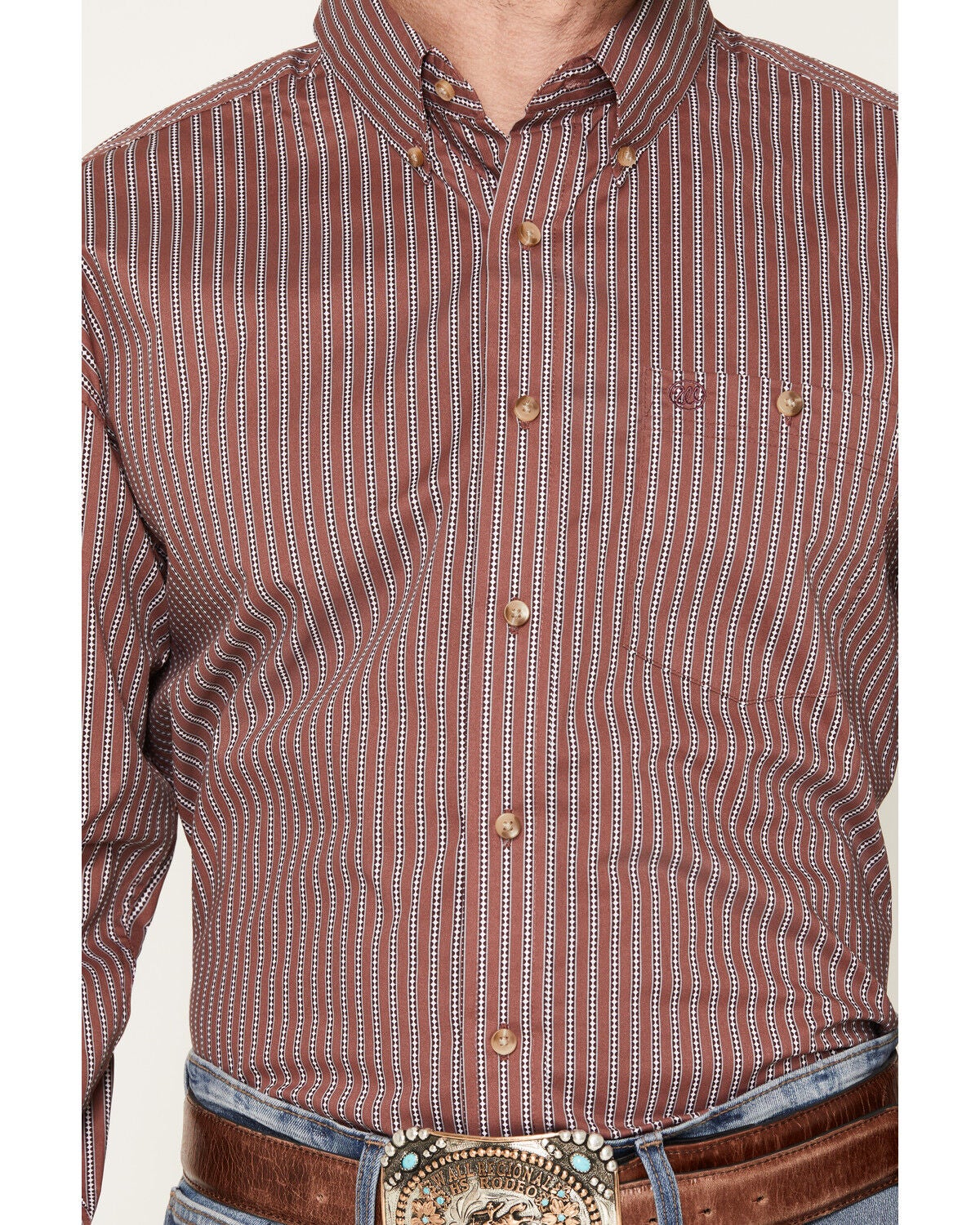 Image #3 - Wrangler Men's Classics Striped Long Sleeve Button-Down Western Shirt, Red, hi-res
