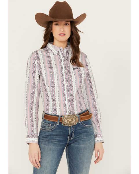 Wrangler Women's Striped Long Sleeve Snap Western Shirt, Multi, hi-res