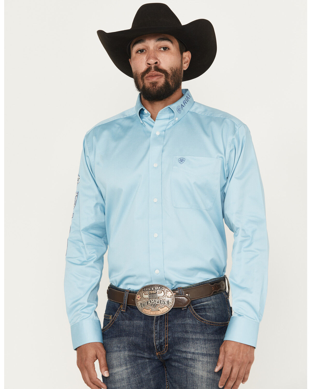 Image #1 - Ariat Men's Team Logo Long Sleeve Button-Down Western Shirt, Light Blue, hi-res